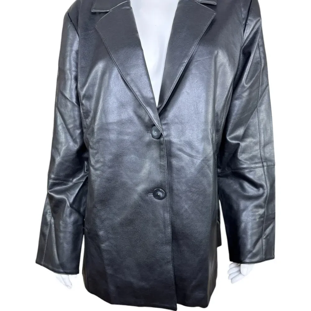 Dennis Basso Luxe Faux Leather‎ Jacket Black Large Petite  NWOT Business Casual